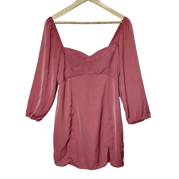 NEW Abercrombie & Fitch Red Pink Puff Sleeve Long Sleeve Midi Dress Women Size M - Picture 2 of 9